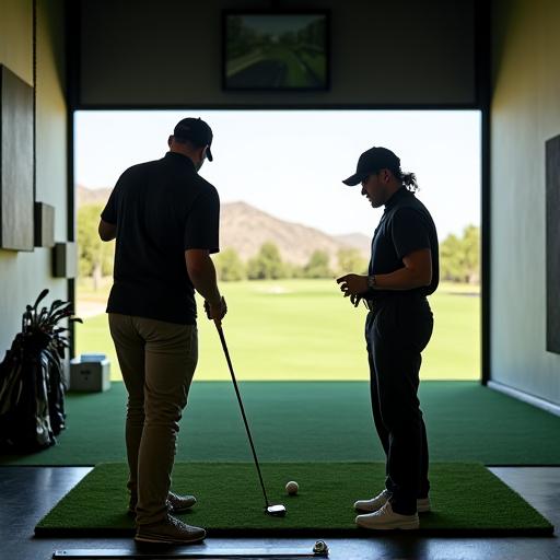 Professionista di golf che insegna a un socio