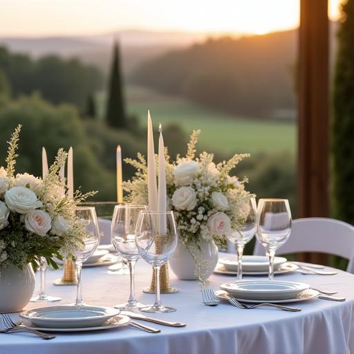 Tavolo allestito per un evento di matrimonio sulla terrazza del golf club